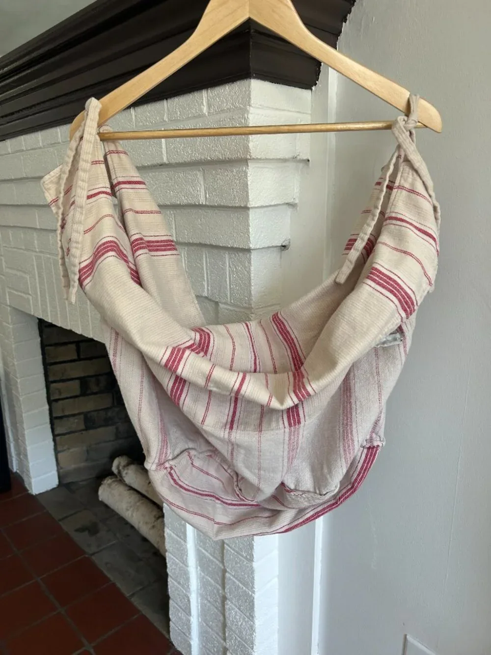 Pottery Barn Cotton Red and Cream Large Basket Liner
